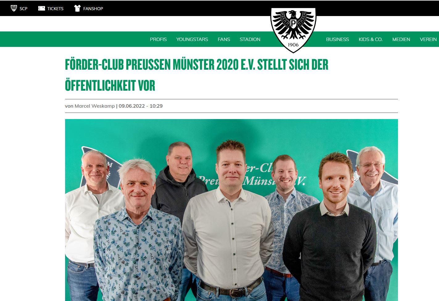 Beitrag auf der SCP Homepage über den Förder-Club