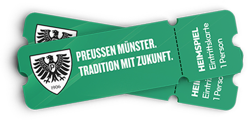 Grafische Konzept-Darstellung zweier Eintrittskarten für ein Heimspiel des SC Preußen Münster